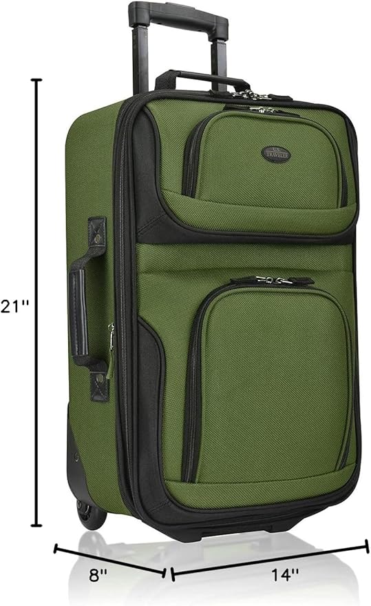U.S. Traveler Rio Lightweight Softside Rolling Carry-on Suitcase, 2-Wheel Single, Green