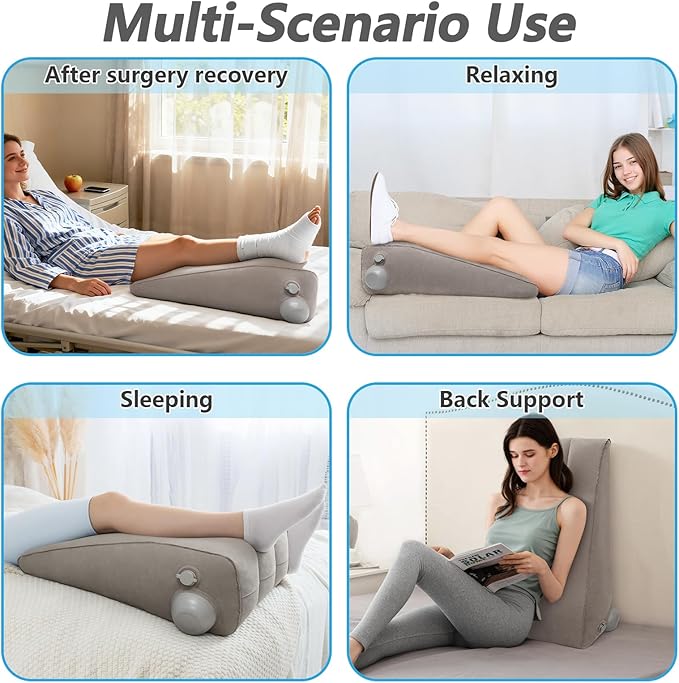 Inflatable Leg Elevation Pillow for After Surgery, Leg Wedge Pillow for Post-Surgery Recovery, Adjustable Height for Foot Ankle Knee, with Easy Press Pump Valve, Single Leg