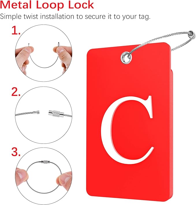 Gostwo 2 Pack Luggage Tags for Suitcases, 26 Initial Letter Travel Luggage Baggage Identification Labels ID Tag Fully Bendable Tags with Stainless Steel Loop (Red) (Letter C)
