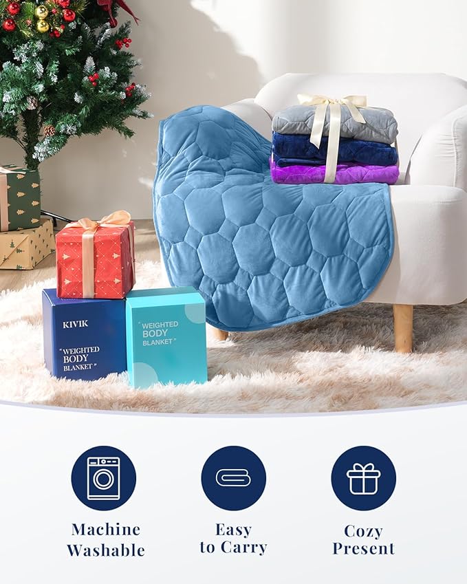 Kivik 7lbs Weighted Lap Blanket for Adults, Ultra Soft Weighted Lap Pad, Small Cozy Heavy Blankets for Sleeping & Relaxing, Machine Washable, Blue, 24 x 29 Inches