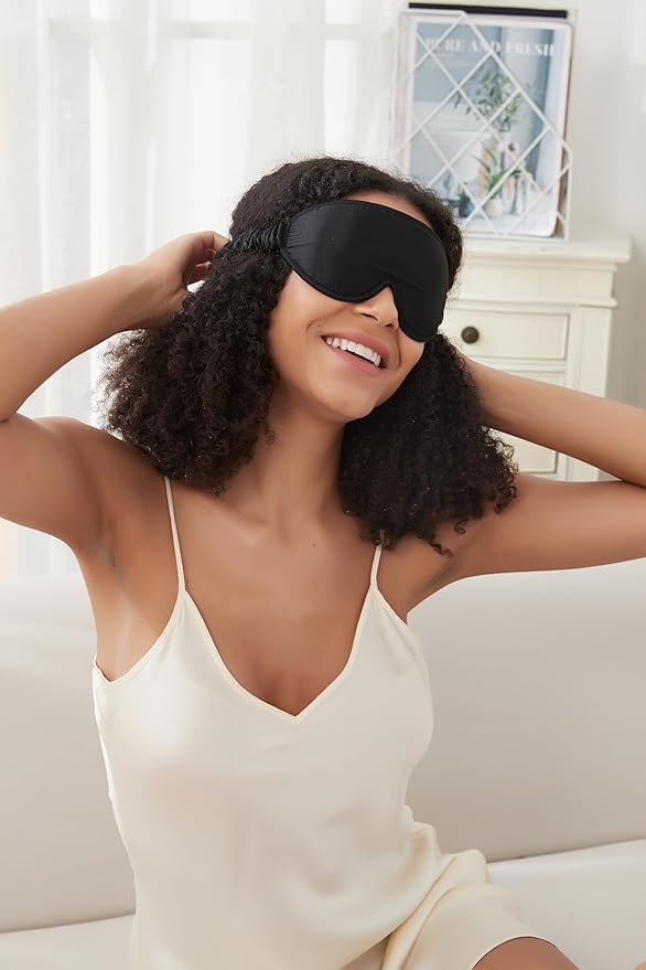 ALASKA BEAR Luxurious Silk Eye Mask with Deep Contour Molded Cups for Beauty Sleep & Lashes Extensions, 3D Zero Pressure Sleeping Eye Cover with Easy-to-Adjust Strap