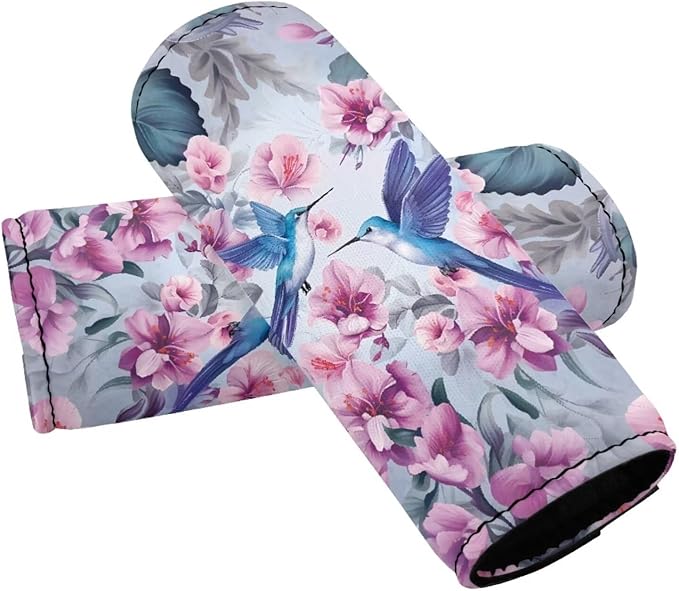 BIGCARJOB 2 Pcs Hummingbird Flower Pink Luggage Handle Wraps, Universal Size, Polyester Material, Protects Hands & Car Handles, Easy Identification, 2 Count