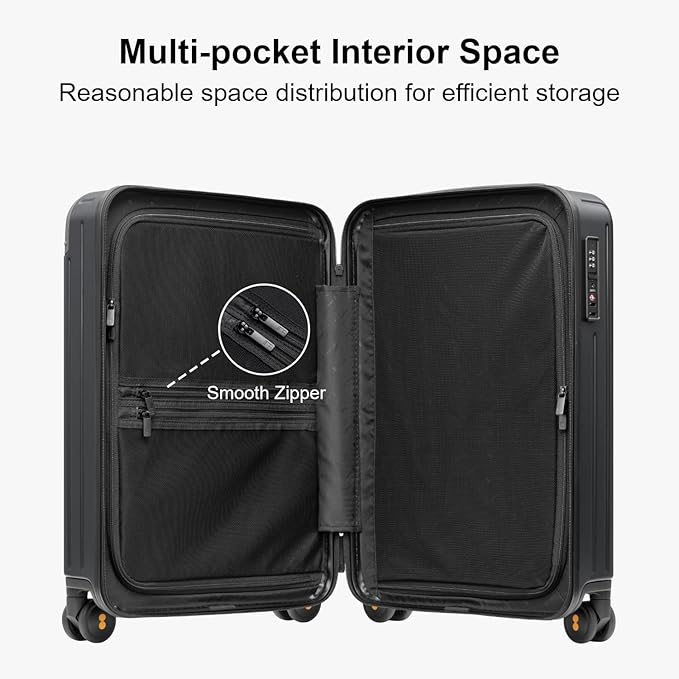 LEVEL8 Carry on Luggage Airline Approved, Hardshell Suitcases with Spinner Wheels, Lightweight PC Luggage, 20 inch, Black
