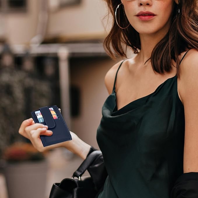 Chelmon Womens Wallet Slim RFID Blocking Bifold Multi Card Case Wallet with Zipper Pocket (Navy Blue)