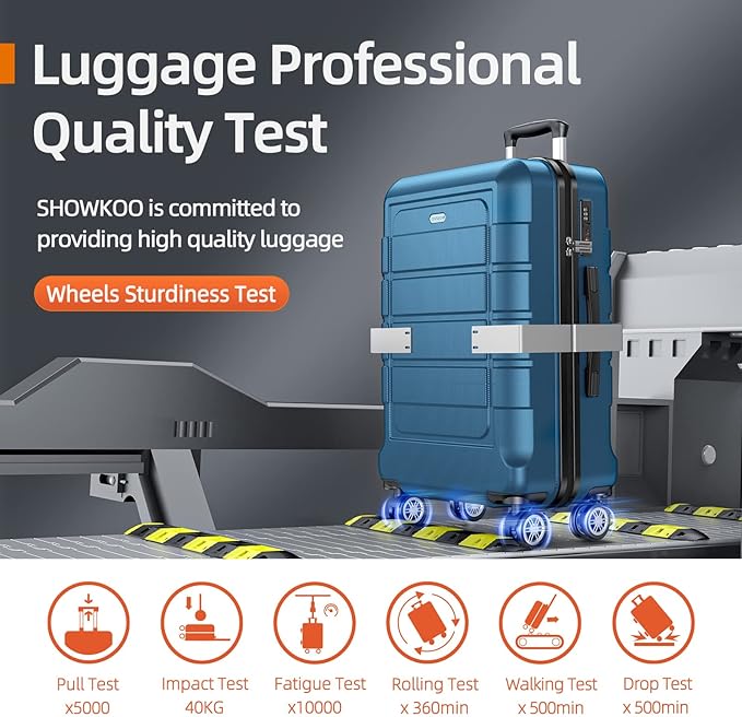 SHOWKOO Luggage Sets Expandable 100% PC Durable Suitcase Sets Double Wheels TSA Lock 4 Piece Luggage Set Navy