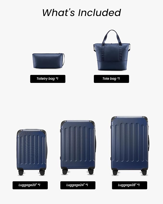 Luggage Sets 5 Piece, Hardside Suitcase with Wheels, TSA Approved, Blue