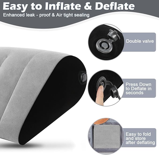 TheClover Portable Inflatable Wedge Pillow Cushion - 2 Pack Body Positioners Foldable Wedge Pillow for Sleeping,Back,Travel,Bed,Leg Elevation with Fast Inflation Deflation(Grey)