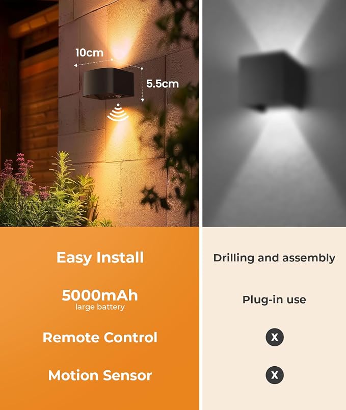 FULEN Motion Sensor Wall Lights with Remote Control 3 Colors Wireless Wall Lamp LED Indoor Up Down Wall Sconces 5000mAh Rechargeable Battery Powered Wall Lamps Brightness Adjustable, 1 Pack