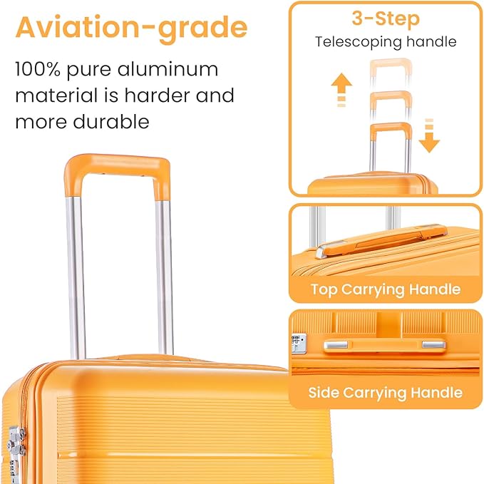 4 Piece Expandable Hardshell Pink Luggage Sets with Spinner Wheels, Lightweight Travel Suitcase Set with TSA Locks, 20 inch Carry On for Women (Orange, 4 Piece Set)