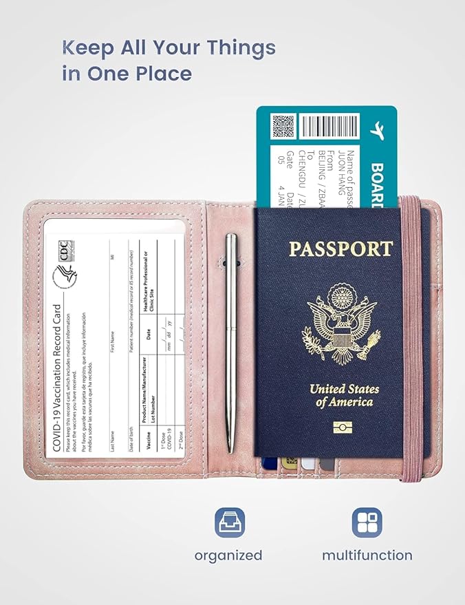 Passport Holder Passport Case Travel Wallet with Vaccination Card Holder Passport Cover with RFID Blocking Clear Pocket For Photo
