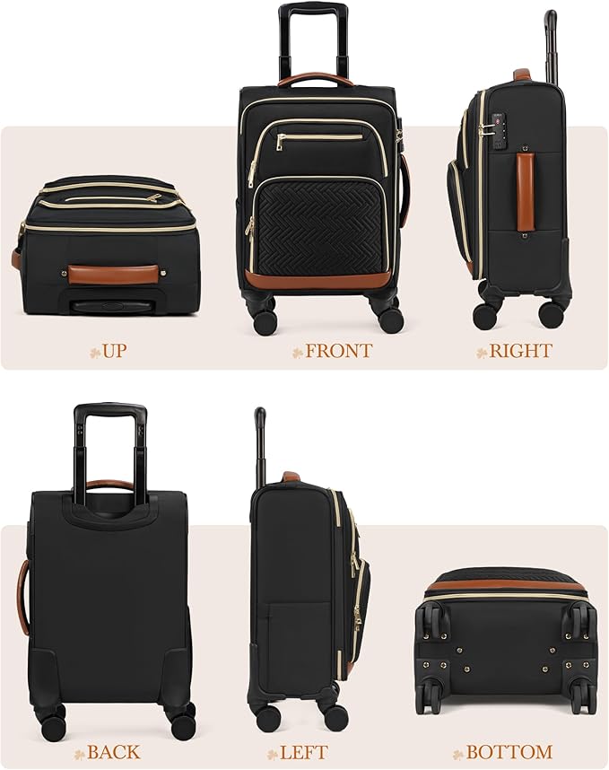 RAINSMORE Carry On Luggage 22x14x9 Airline Approved, 20 Inch Softside Suitcases with Wheels, 3 Piece Luggage Sets, Rolling Carry On Suitcase with TSA Lock for Travel Weekender