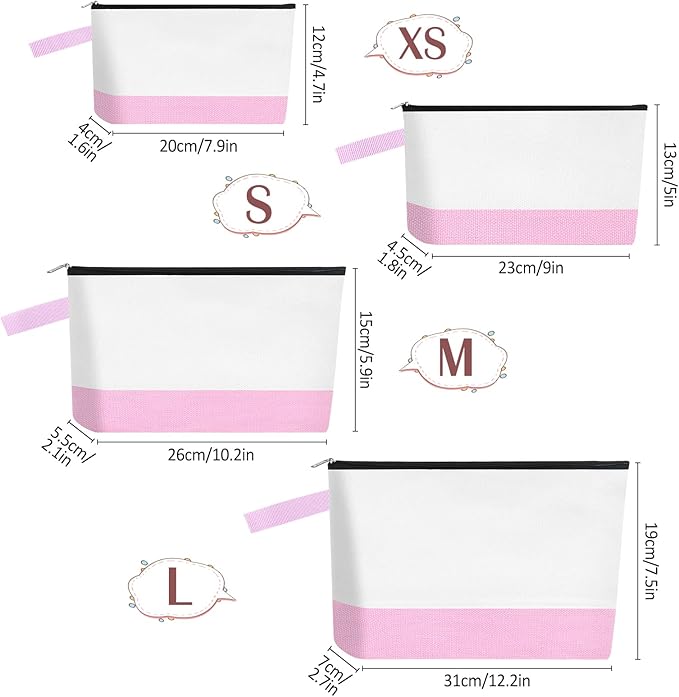 10 Pieces Cotton Canvas Makeup Bag with Bottom and Strap, Multi-Purpose Cosmetic Bag with Zipper Travel Toiletry Pouch, Blank DIY Craft Bag (White&Pink, M)
