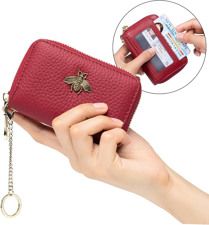 imeetu RFID Credit Card Holder, Small Leather Zipper Card Case Wallet for Women