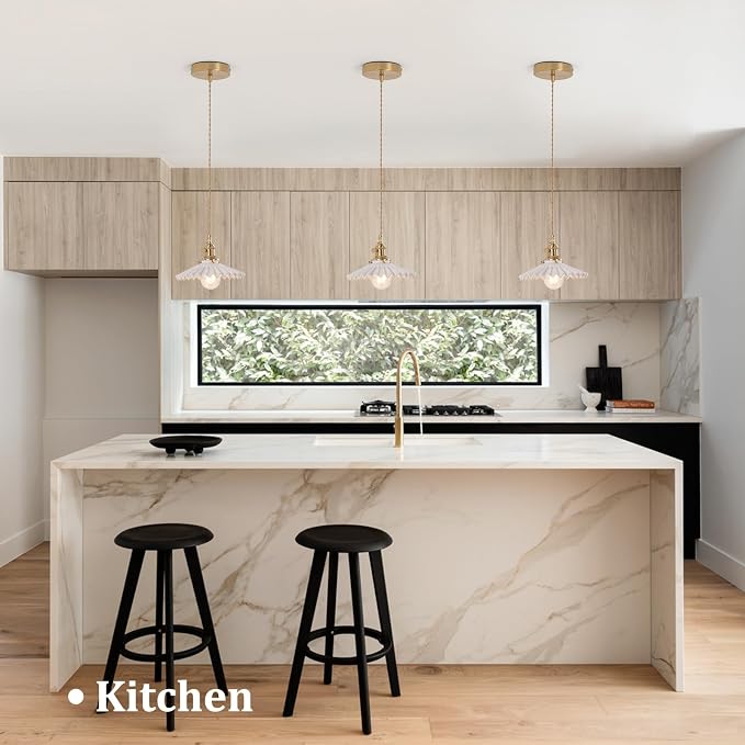 Shenmoyl Pendant Light 2 Pack with White Pleated Ceramic Lmapshade, Brass Vintage Pendant Light Adjustable Hanging Light for Kitchen Island Dining Room Hallway