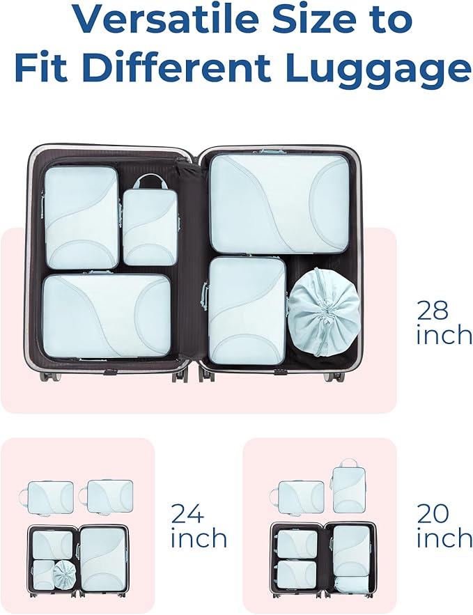 BAGSMART Compression Packing Cubes - 6 Set Travel Packing Cubes for Suitcases, Compression Suitcase Organizers with Shoe Bag