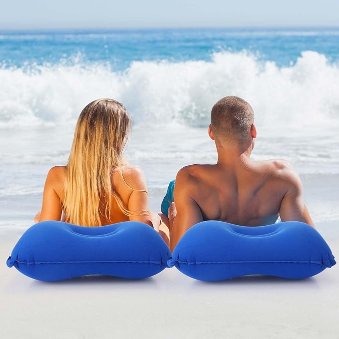Geelin 20 Pack Inflatable Pillows for Camping Travel Beach Vacation Sand Squared Flocked Soft Fabric Backpacking Ultralight Pillows for Office Sleeping Neck Head Lumbar Support (Blue)