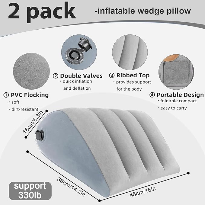 TheClover Inflatable Wedge Pillow for Sleeping - 2pcs Leg Elevating Pillow with Sleep Mask, Bed Wedge Pillow for Camping
