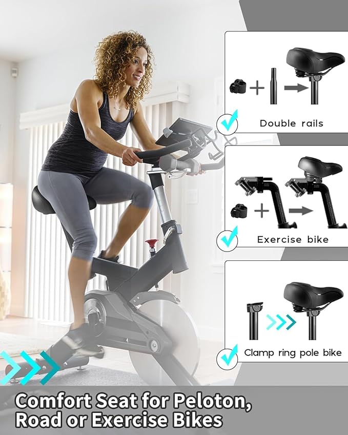 Oversized Bike Seat for Peloton Bike & Bike+, Comfort Seat Cushion Compatible with Peloton, Road or Exercise Bikes, Bicycle Wide Saddle Replacement for Men & Women, Accessories for Peloton