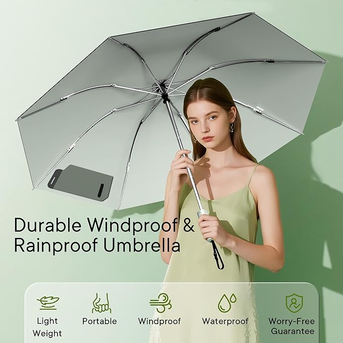 QWB TUMAAOTU Lightweight Compact Inverted Umbrella Windproof Auto Open Close – 5-Second Quick Fold Design for Women & Men, 8 Ribs Strong Travel Umbrellas for Rain & Sun, Fits Backpack & Car