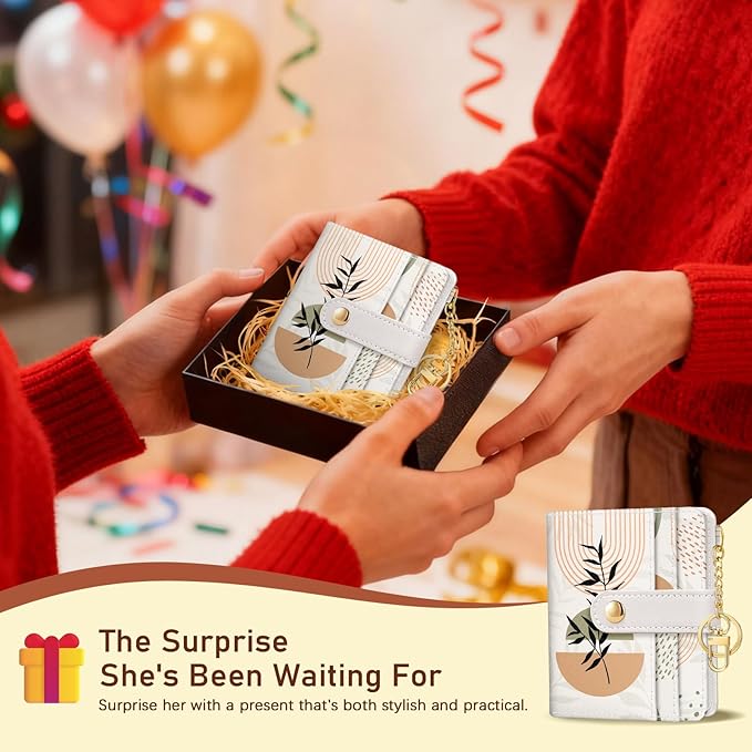 Jogjam Abstract Boho Leaves Rfid Ladies Wallet, Small Slim Thin Compact Credit Card Women Wallet, PU Leather Bifold Cash Zipper Coin Pocket ID Window for Female