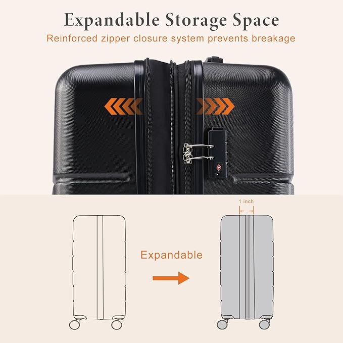Sweetcrispy Carry on Luggage, Hard Shell ABS Suitcase with Double Spinner Wheels, Lightweight Expandable Rolling Suit Case with TSA Lock, 20 Inch Bronze Black