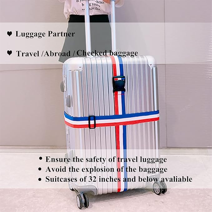 2 Pack Luggage Straps, Bright Colors Adjustable Suitcase Belts with Quick Release Buckle (FranceColor)