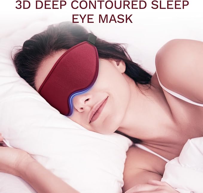 FlyCoco 99% Fully Block Out Light Eye Sleep Mask, 3D Deep Contoured Eyes Cover Zero Pressure, Long Lash Extension Eyes Mask with Adjustable Straps for Sleeping Travel Home Nap Rest Women Men (Red)