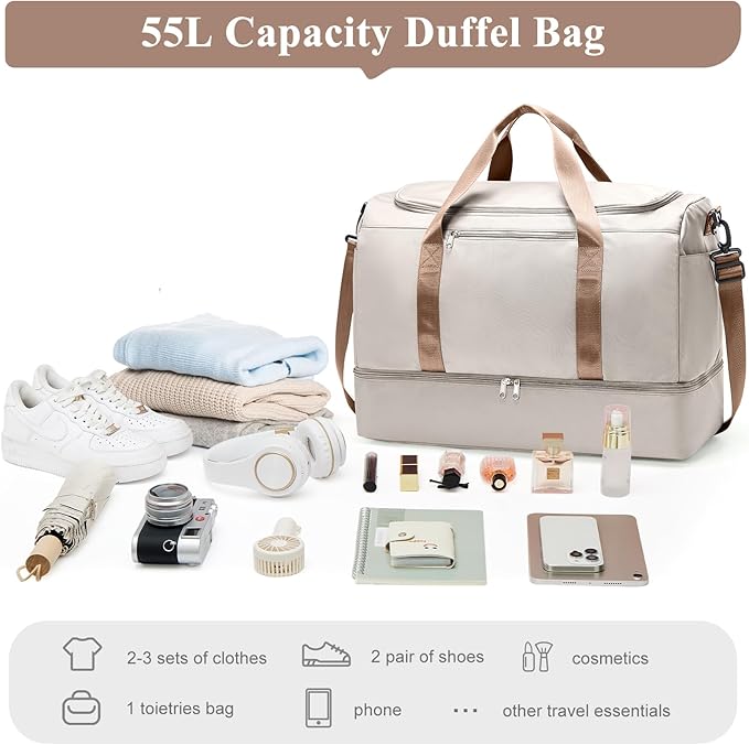 Travel Duffle Bag with Shoe Compartment, XL Weekender Bags for Women, Carry On Overnight Bags for Gym Sports & Business Trips, Water-Resistant Hospital Bag for Labor and Delivery