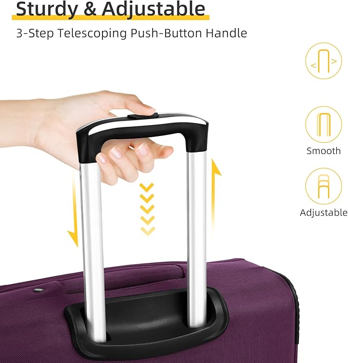 LARVENDER Softside Luggage Sets 5 Piece Expandable Suitcases Set with Spinner Wheels TSA Lock, Lightweight Soft Shell Rolling Travel Luggage Set for Men and Women, Purple
