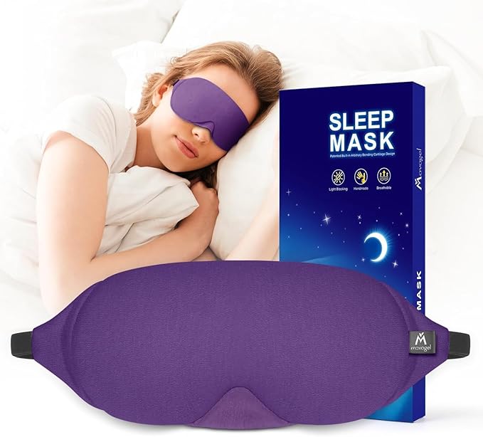 Mavogel Cotton Sleep Eye Mask - Breathable Light Blocking Sleep Mask, Soft Comfortable Night Eye Mask for Men Women, Eye Cover for Travel/Sleeping/Shift Work, Includes Travel Pouch (Purple)