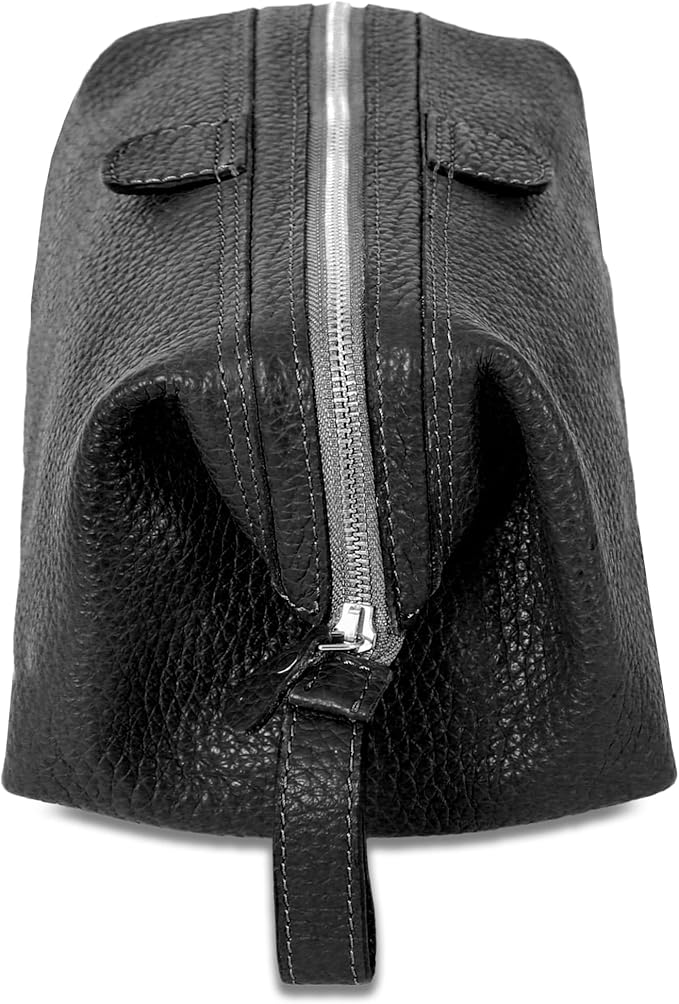 KomalC Premium Buffalo Leather Toiletry Bag for Men & Women With Water resistant Lining, Grooming Travel Pouch, Unisex Wash Bag for Toiletries, Gifts for Men and Women