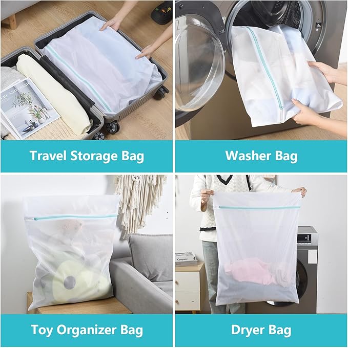 OTraki Mesh Laundry Bag for Delicates, 24 x 32 inch Large Mesh Delicates Bag for Washing Machine, Zippered Net Laundry Bag for Sweater Bed Sheet Blanket Toy College Dorm Don't Drying, Melting 140-176℉