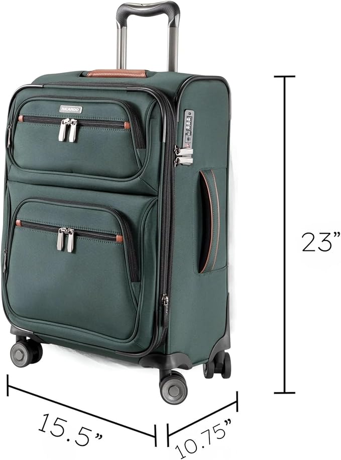 Ricardo Beverly Hills Montecito 3.0 Softside Luggage Collection – Expandable Suitcases with Wheels and TSA Lock. 21” Carry-on, Hunter Green