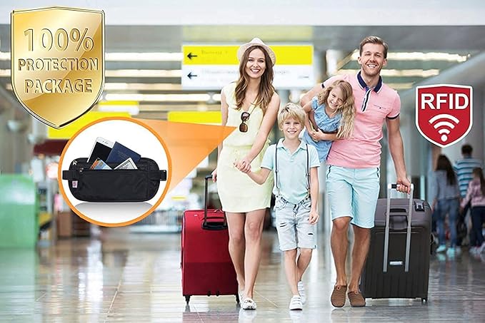 Money Belt Passport Holder for Women Men - Secure Hidden Travel Wallet Fanny Pack with RFID Blocking