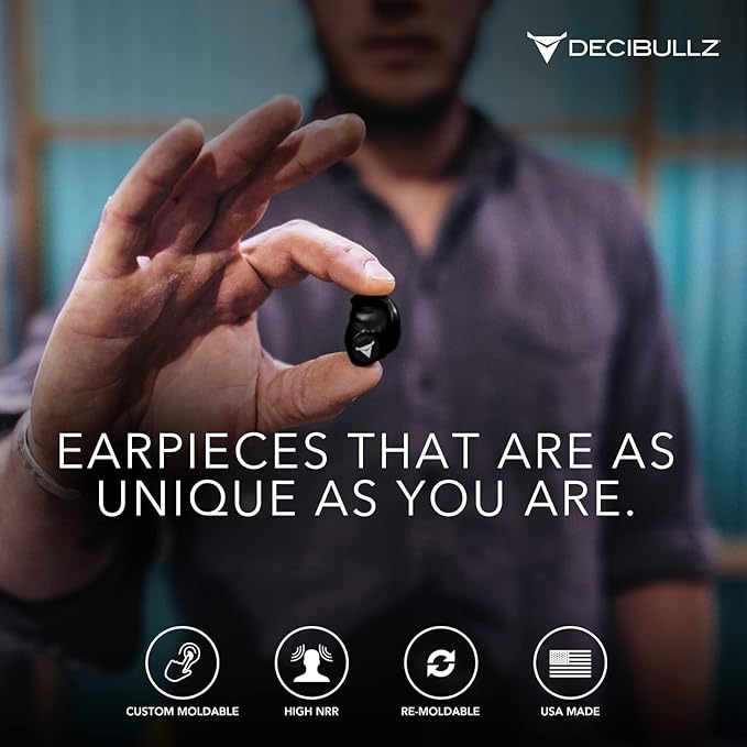 Decibullz 25-Decibel Noise-Reduction Earplugs for Hearing Protection, Custom-Molded Reusable Earplugs for Noise Sensitivity & Flights, Black