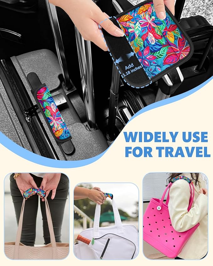 Slohif Luggage Handle Wrap 3Pcs Suitcase Identifier - Bag Strap Cover For Bogg Travel Accessories Easy Identification Bright Marker Sleeve Grips Comfort Neoprene Concealed Tag For Airport,leaf