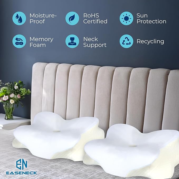 Cervical Neck Pillow for Sleeping, Ergonomic Contour Soft Non Collapsing Memory Foam for Neck and Shoulder Pain Relief, Adjustable Support for Side Back Stomach Sleepers, Cooling Pillowcase