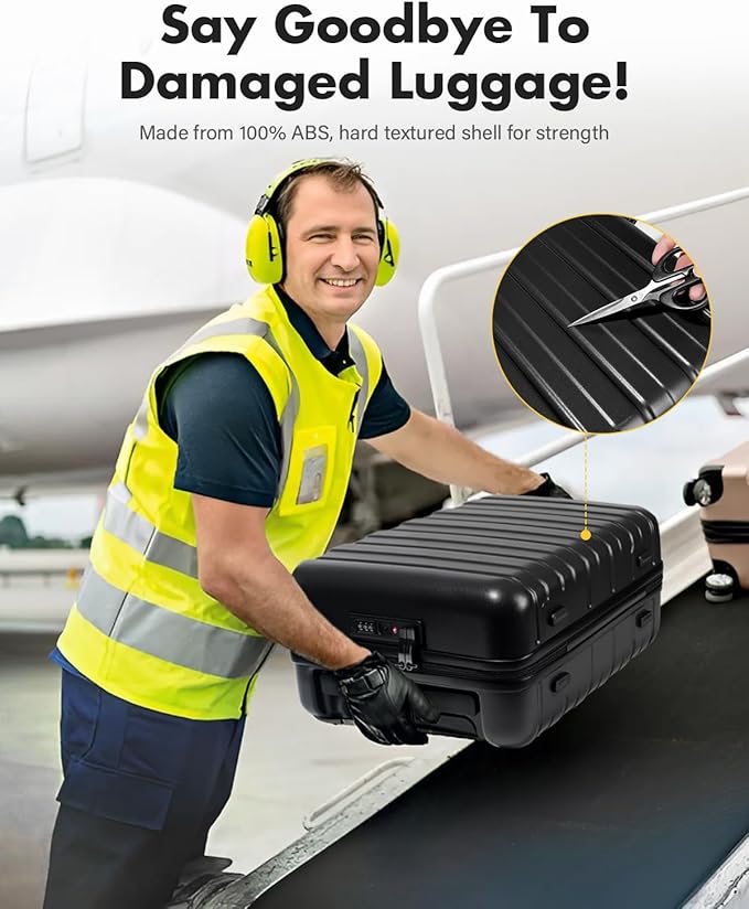 Lekesky 18 Inch Expandable Carry On Luggage Airline Approved, Hard Shell Suitcase with TSA Lock, Lightweight Spinner Wheels for Travel Weekend Trips Men Women, Black