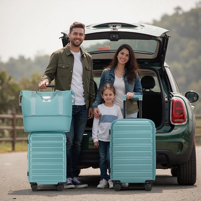 6 Piece Luggage Set Hard Shell - Misty Blue Expandable Suitcases with Spinner Wheels and Duffel Bags for Family Travel, Durable Carry On Luggage Sets with Lock for Women and Men