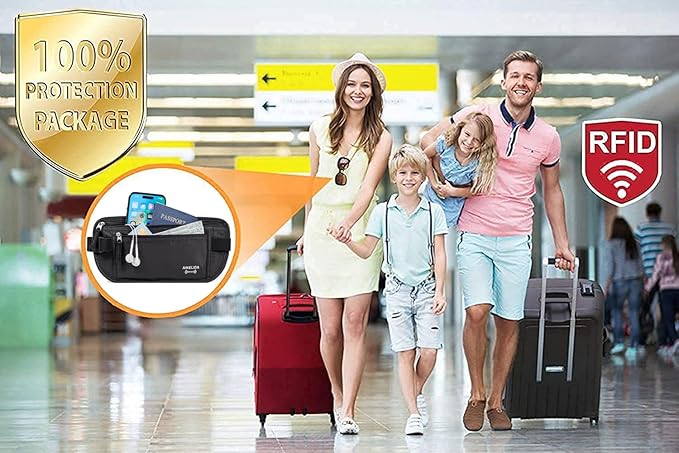 RFID Blocking Passport Holder - Money Belt & Travel Wallet, Travel Belt Bag Fanny Pack for Women Men