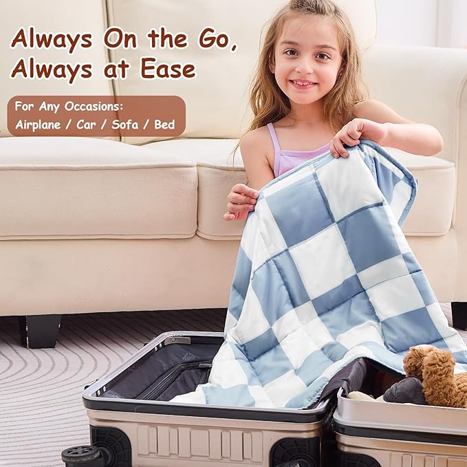yescool Blue Checkered Weighted Lap Pad 2 Pounds Cooling Weighted Lap Blanket, Plaid Small Weighted Blanket, Weighted Throw Blankets Gifts for Travel Indoor Outdoor, 20"x30"