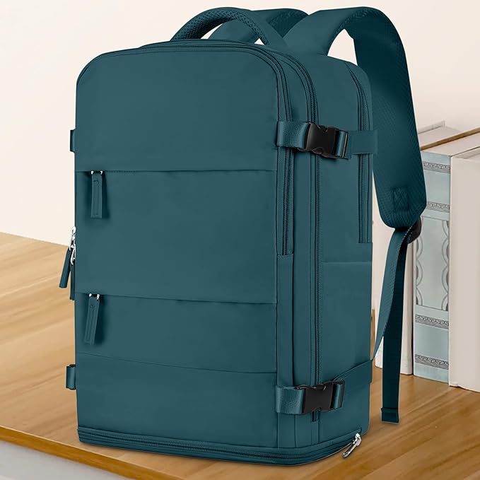 coowoz Large Travel Backpack For Women Men,Carry On Backpack Flight Approved,Hiking Backpack Waterproof Outdoor Sports Rucksack Casual Daypack Fit 15.6 Inch Laptop Shoes Compartment,30L(Peacock Blue)