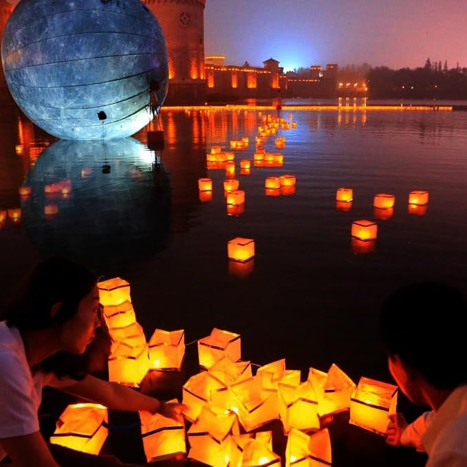 20 Pack Square Chinese Lanterns Wishing, Praying, Floating, River Paper Candle Light, Floating Lanterns for Lake or River, Floating Water Lanterns, Lanterns Floating 5.9"*5.9"*5.9"