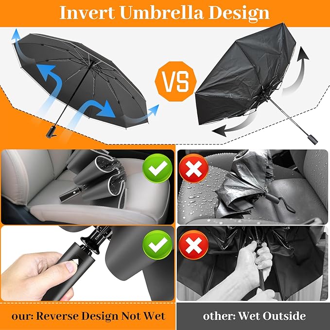 ExploreBliss Travel Umbrella Superior, Beautiful & Compact, Large Strong but Light Portable and Automatic Folding Rain Umbrella, Premium Grip, Fits Car & Backpack