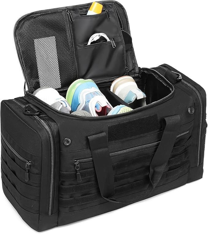 65L Large Duffle Bag for Men & Women, Tactical Gym Bag for Travel Weekender, Large Sports Bag for Hockey Football Baseball Soccer Basketball & Team Training, Black