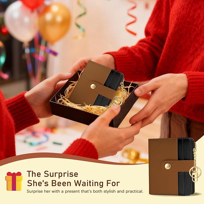 Jogjam Small Ladies Wallet, Rfid Slim Thin Compact Credit Card Women Wallet, PU Leather Bifold Cash Wallet, Zipper Coin Pocket & ID Window, Female Gifts Black and Brown