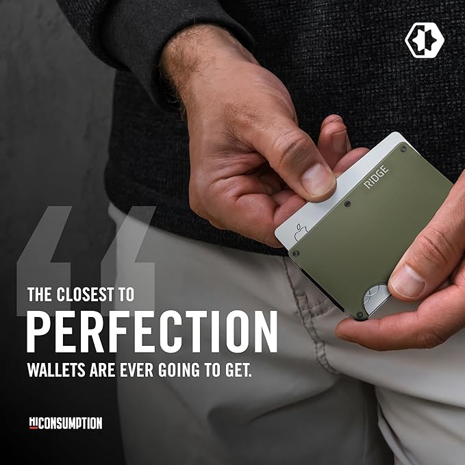 Ridge Wallet for Men - Slim Minimalist Compact Wallet and Card Holder, RFID Protected Front Pocket Wallets for Men with Integrated Cash Strap