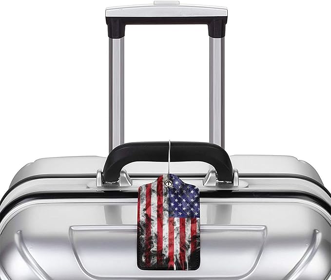 2 Pack American Flag Luggage Tags for Suitcases Unique Us Leather Luggage Tags Identifiers Privacy Cover Id Label with Stainless Steel Loop for Women Men Boys Girls Travel (American Flag)