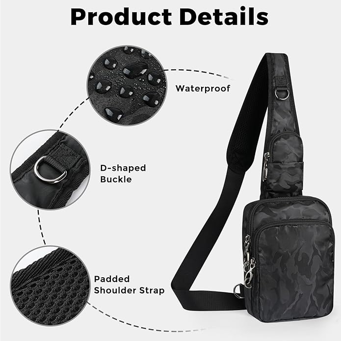 VADOO Sling Bag, Crossbody Bag with Zipper Lock, RFID Blocking & Water Resistant for Men and Women