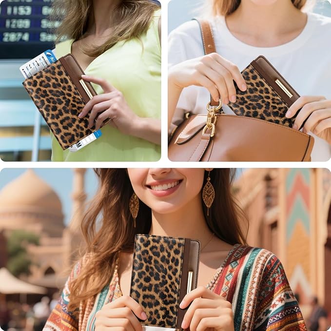 Passport Holder Cover,Traveling Passport Case Cute Passport Wallet for Women,Leopard